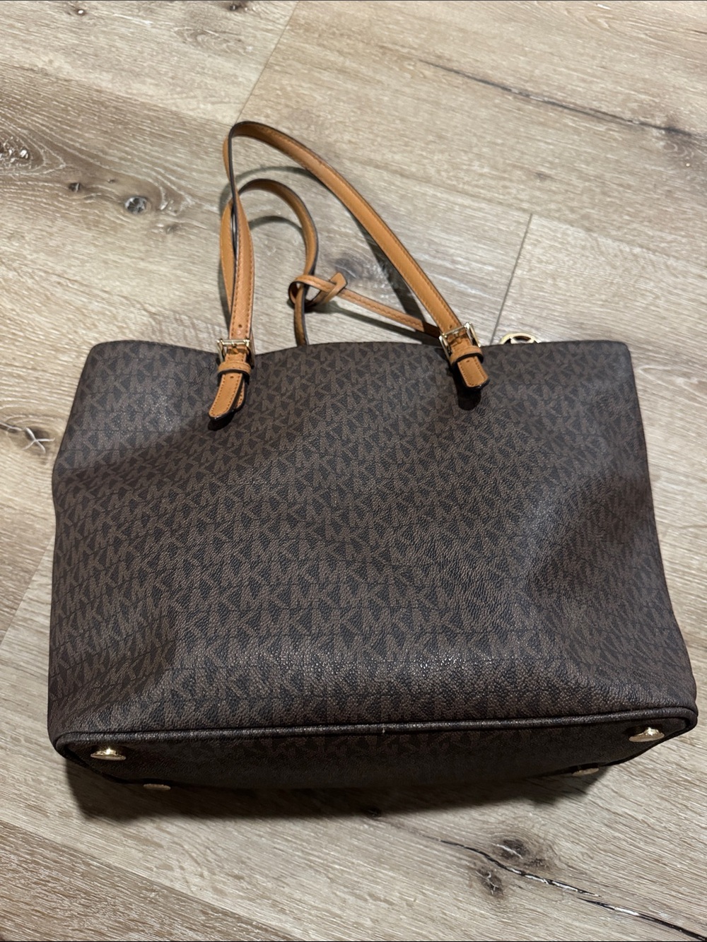 Michael Kors Brown and Tan MK Logo Tote - Picture 3 of 6